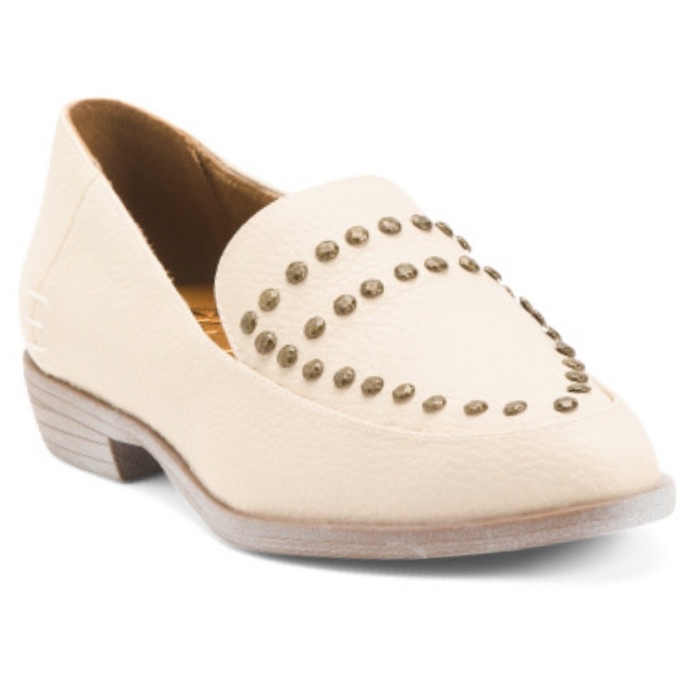 New Blowfish Malibu Womens Off‎ White Studded Vegan Leather Loafers Slip Ons 8.5